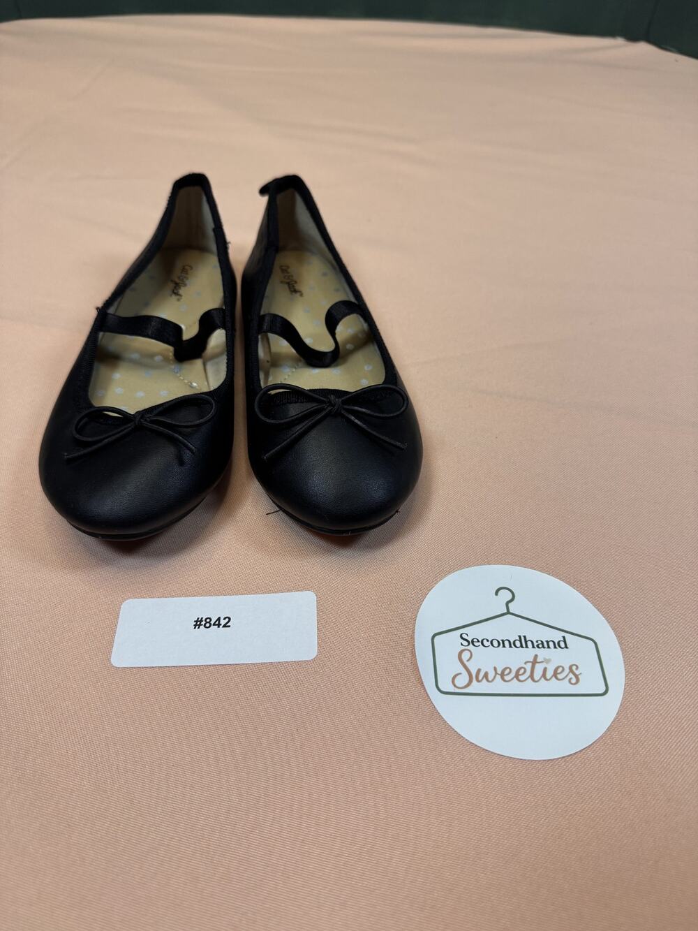 Cat & Jack Girls Black Ballet Flats Bow Dress Shoes Size 11 Toddler #842